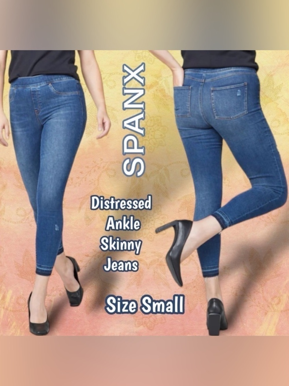 SPANX Distressed Ankle Skinny Jeans, Medium Wash Size Small Regular